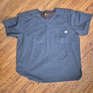 Carhartt Steel Blue Gray Large V Neck Short Sleeve Scrub Top